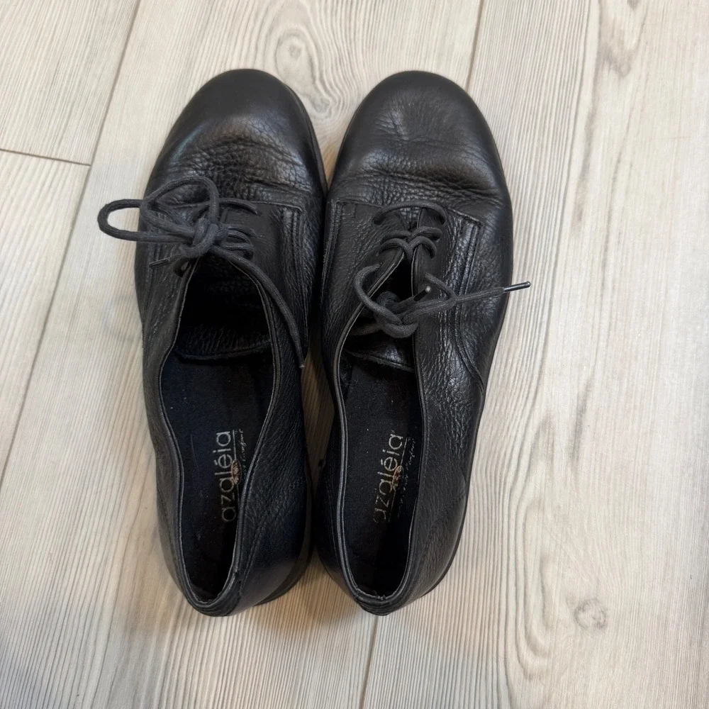 Azaleia Black Leather Lace Up Oxfords Shoes Womens 8 Brazil Comfort Flats